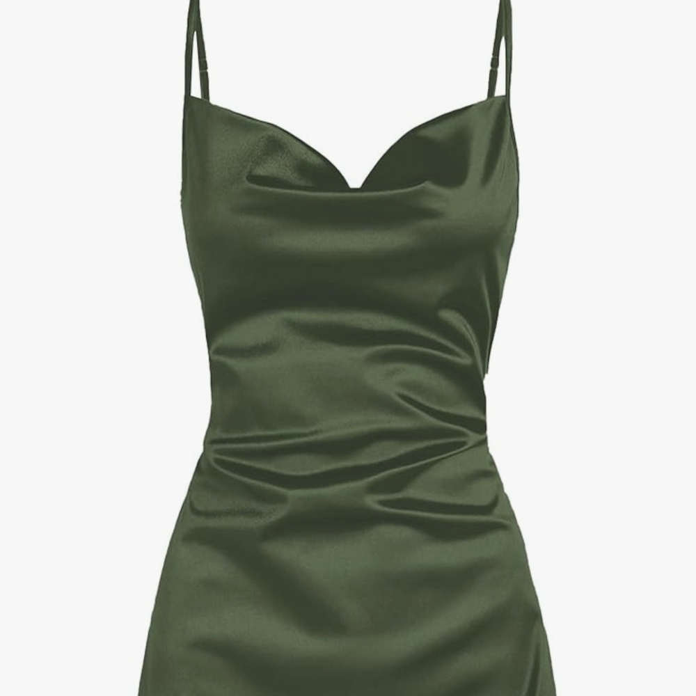 Elegant Army Green Satiny Dress